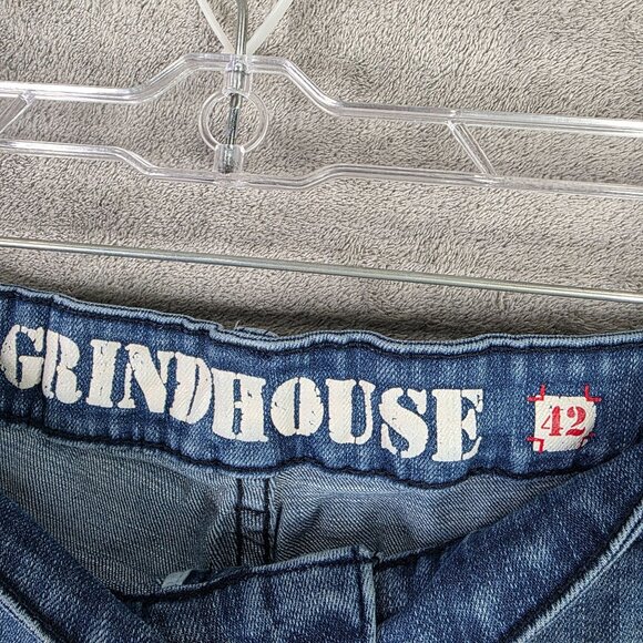 Mens Grindhouse Blue Denim Shorts Distressed Bermuda 12" Inseam Cut Off Size 42 - Picture 2 of 10